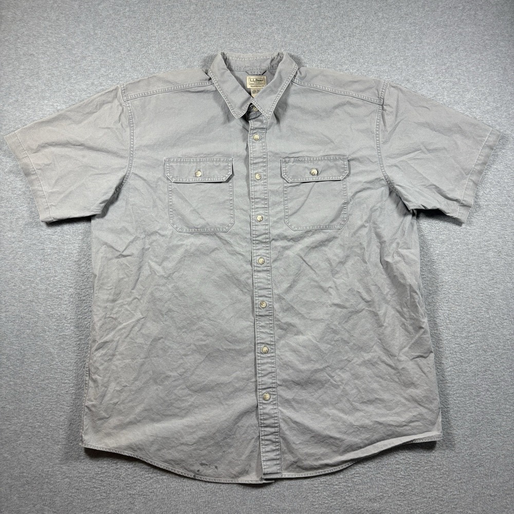 VTG LL Bean Canvas Button Shirt Mens XXL Tall Gray Short Sleeve Workwear Outdoor